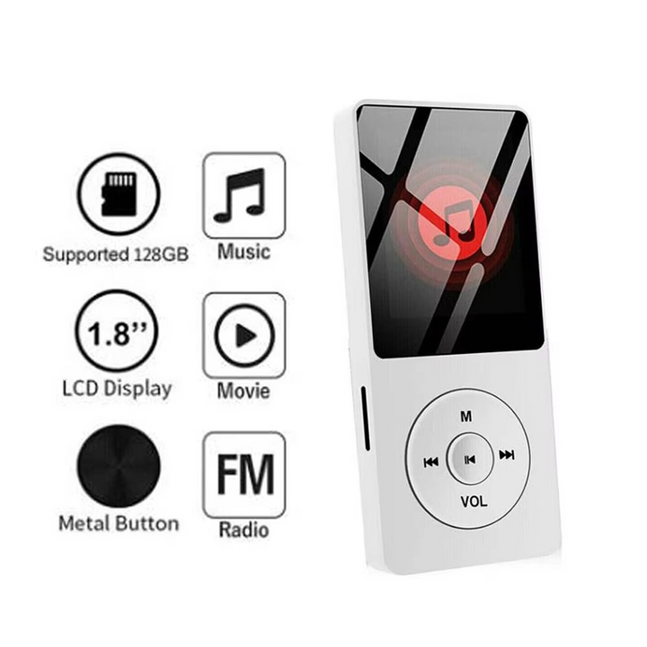 Skanto | Høyfidelitet Bærbar Bluetooth MP3/MP4-spiller med 1.8" skjerm og multifunksjonskapasitet