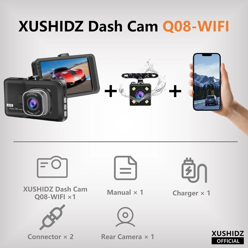 Skanto | Q08 1080P Dash Cam med G-sensor - 170° Vidvinkelobjektiv & Super Nattseing