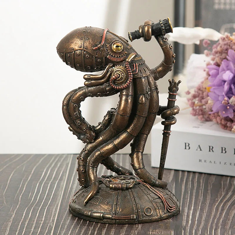 Skanto | Steampunk Blekkulf Mekanisk Reisende Figurer Hjemmedekorasjoner
