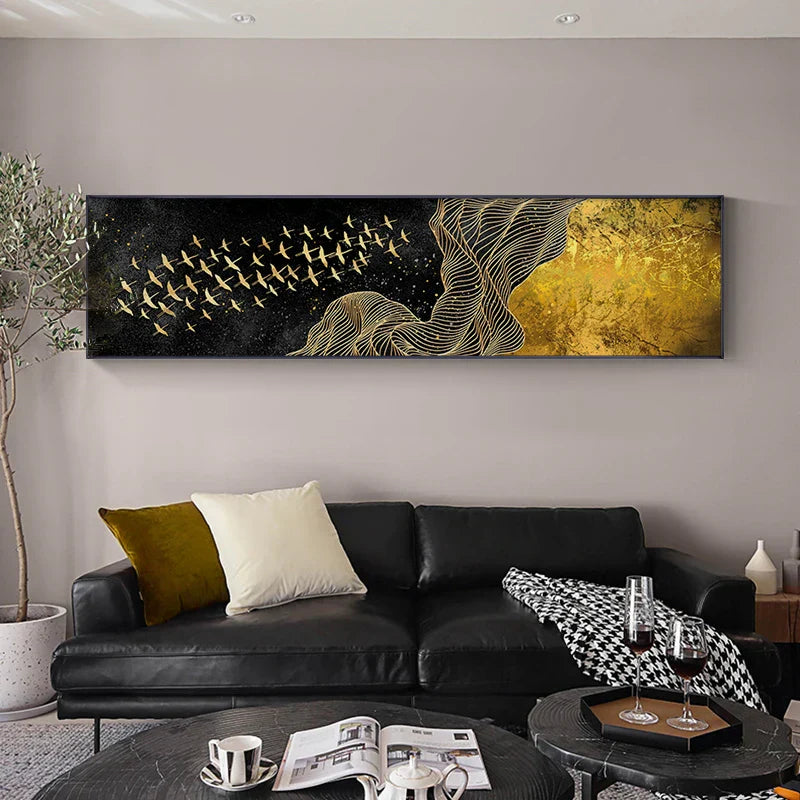 Lykkevarsling abstrakt lett luksus fargerik bredformat veggkunst fin kunst lerret trykk bilder for over sofaen kunst for over sengen | Skanto