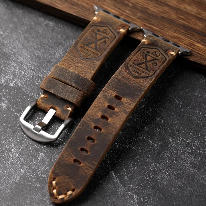 Håndlaget ekte lær storfe Apple Watch armbåndet