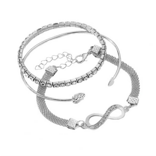 Skanto | Elegant Rhinestone Heart & Infinite Bracelet Set for Women - 3 Pieces