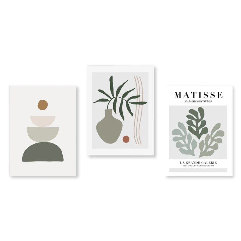 Set of 3 Modern Abstract Bohemian Minimalist Geometric Wall Art Fine Art Canvas Prints Posters Pictures For Living Room Decor | Skanto