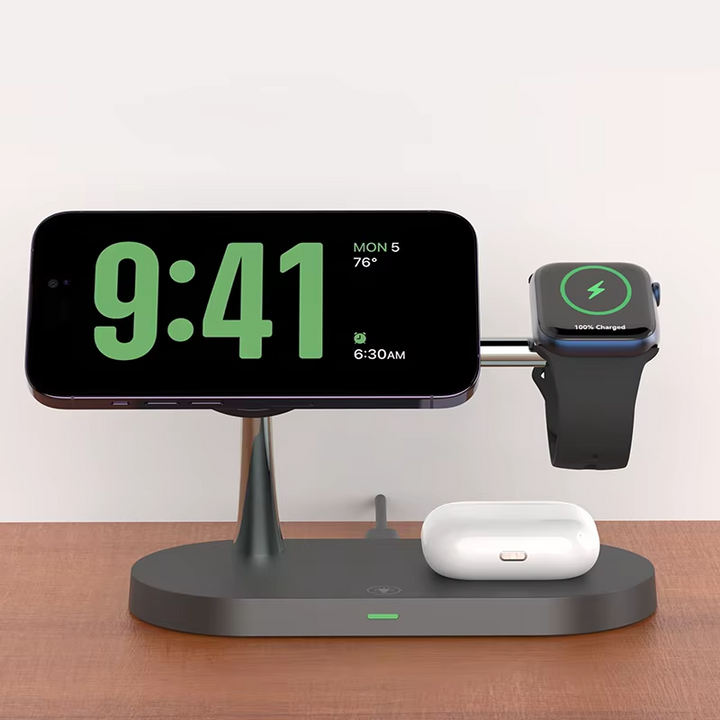 Skanto | Magnetisk 3 i 1 Trådløs Ladestasjon - Hurtiglader for iPhone, Apple Watch & AirPods