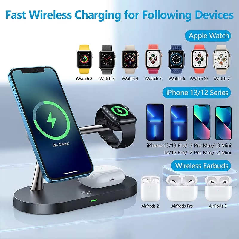 Skanto | Magnetisk 3 i 1 Trådløs Ladestasjon - Hurtiglader for iPhone, Apple Watch & AirPods