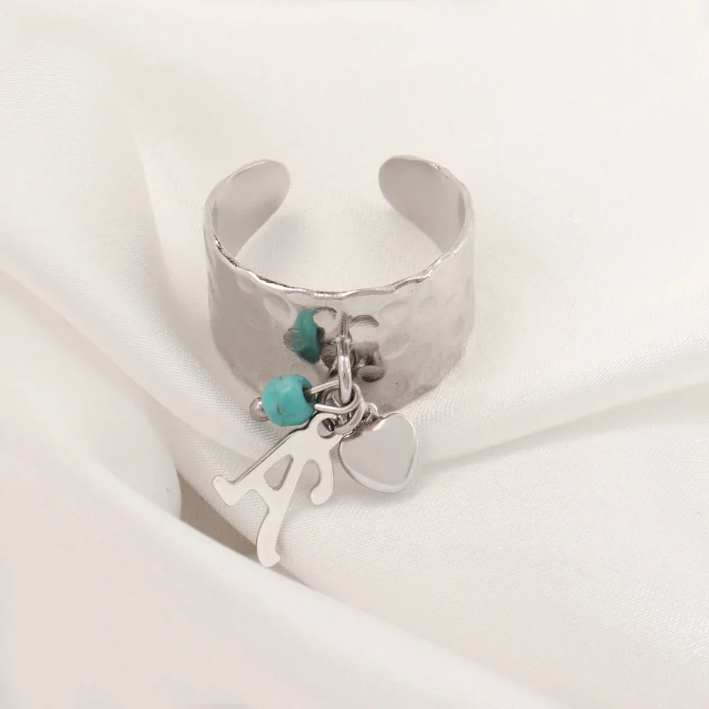 Skanto | Dainty Justerbar Bokstav Initial & Hjerte Vedhengt Ring