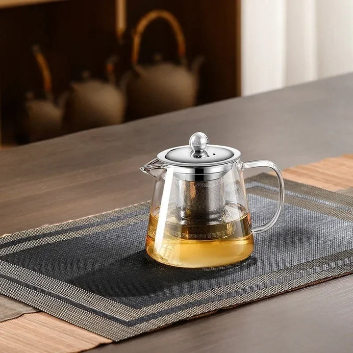 Skanto | 450ml-950ml Varmeresistente Glass Tekanne – Rustfritt Stål Te-sil, Blomstekanne for Kung Fu Te-servise, Puer- og Oolong-te