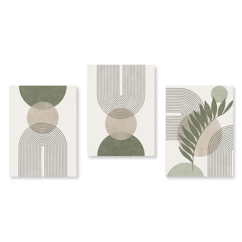 Set of 3 Modern Abstract Bohemian Minimalist Geometric Wall Art Fine Art Canvas Prints Posters Pictures For Living Room Decor | Skanto