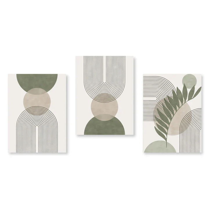 Set of 3 Modern Abstract Bohemian Minimalist Geometric Wall Art Fine Art Canvas Prints Posters Pictures For Living Room Decor | Skanto