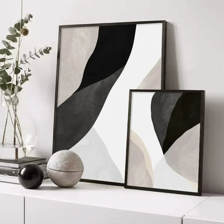 Black White Gray Minimalist Abstract Wall Art Fine Art Canvas Prints Neutral Colors Pictures for Living Room Bedroom Home Office Decor | Skanto