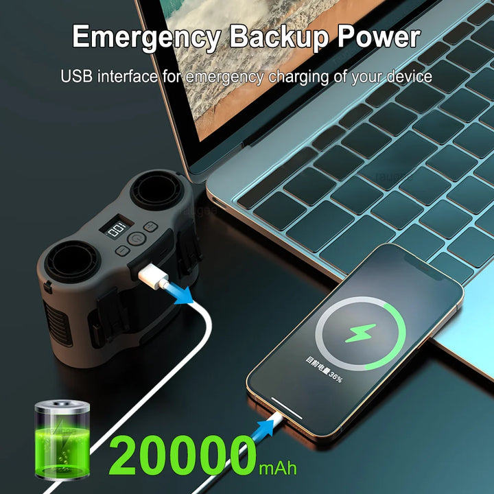 Skanto | Bærbar midje-klipsvifte med dual luftuttak & 20 000 mAh batteri – BreezeMate