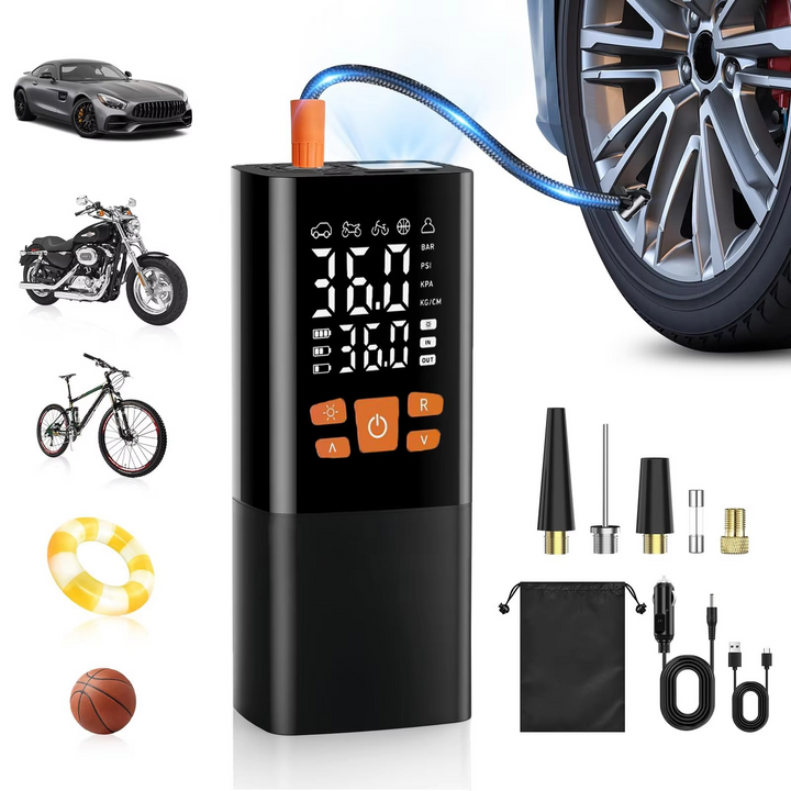 Tragbarer Reifenfüller med Luftkompressor, 180 PSI, Wiederaufladbare Pumpe med 25000-mAh-Akku