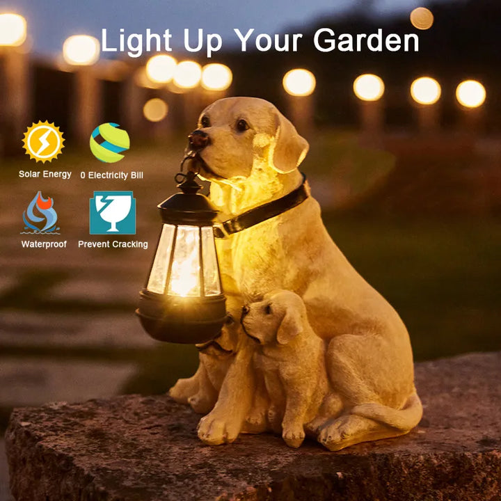 Solenergidrevet utendørs harpiks hundestatue lampe | Skanto