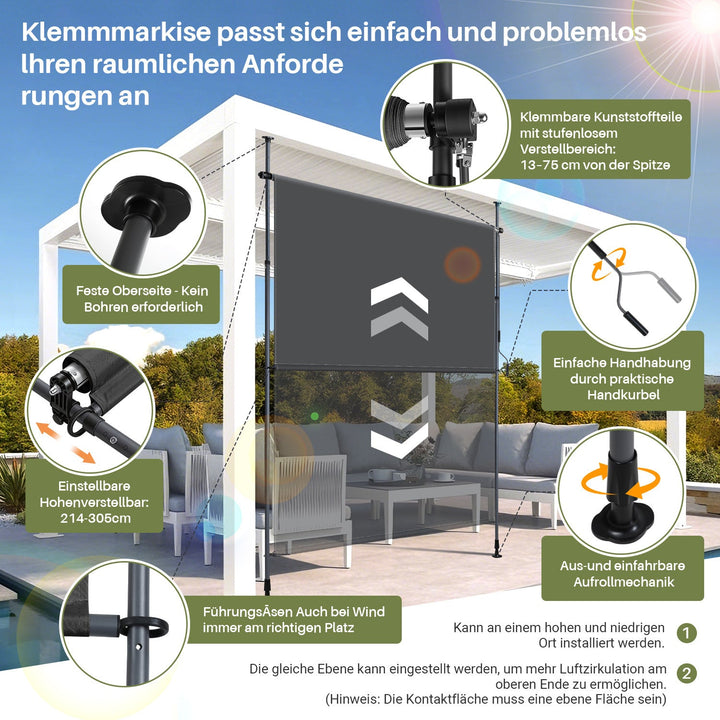 Klemm markise vertikal markise med håndsveiv uten boring | Skanto