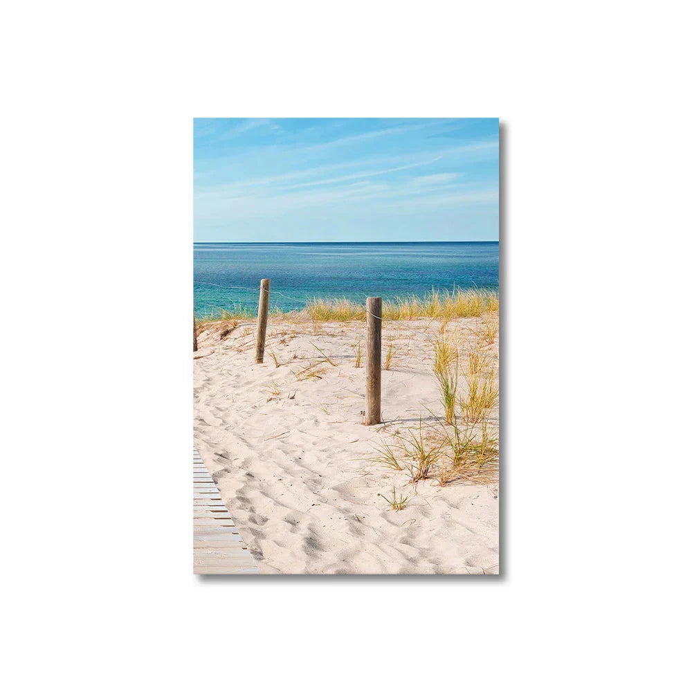 Sett med 3PCS Blått hav Sandete strand veggkunst Fine Art lerretsutskrift Inspirasjon Seascapes bilder av ro for stuen | Skanto