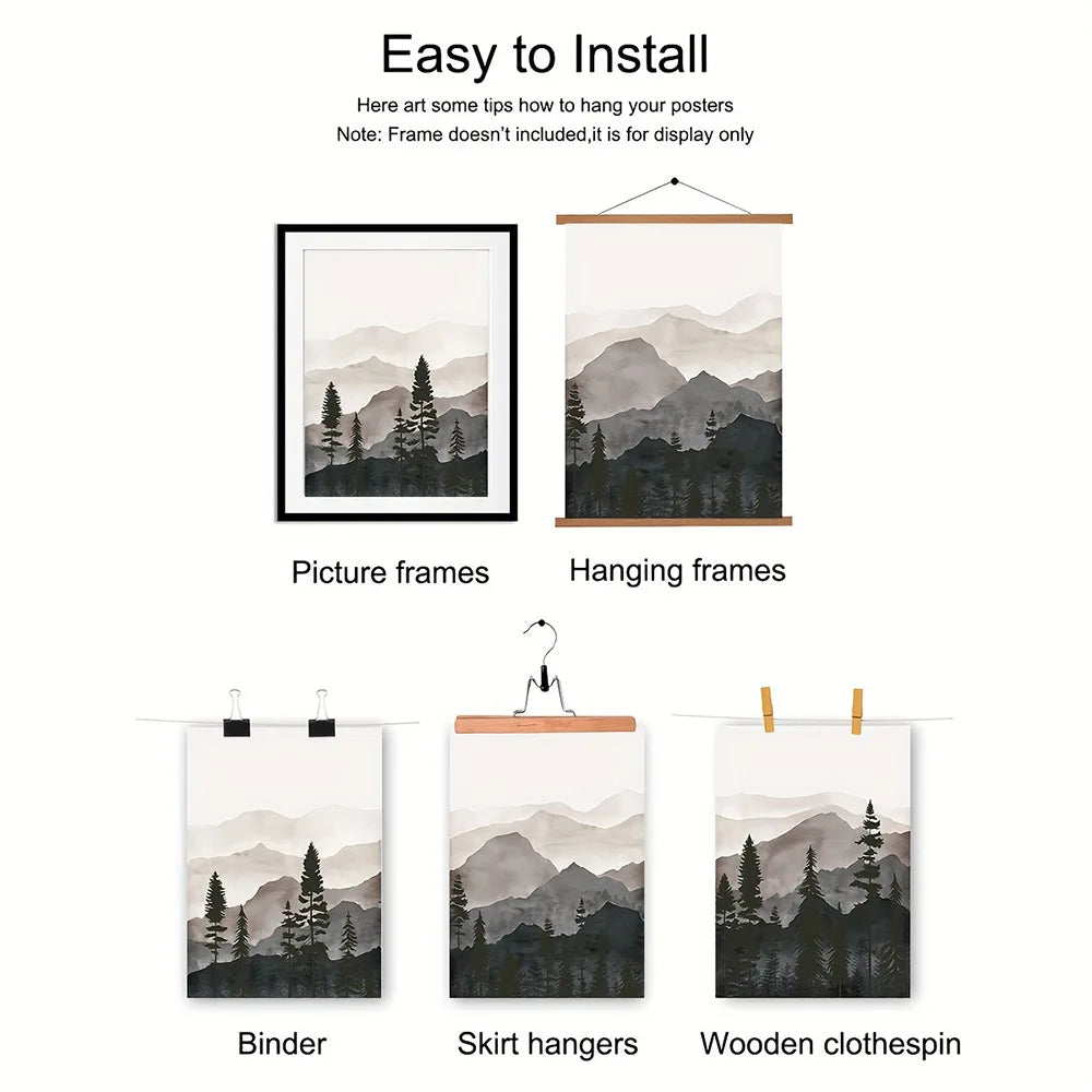 Set med 3PCS Shadow Mountain Silhouette Landskap veggkunst Fin kunst lerrettrykk Nordisk bilder for moderne stue Spisestue kunst dekor | Skanto
