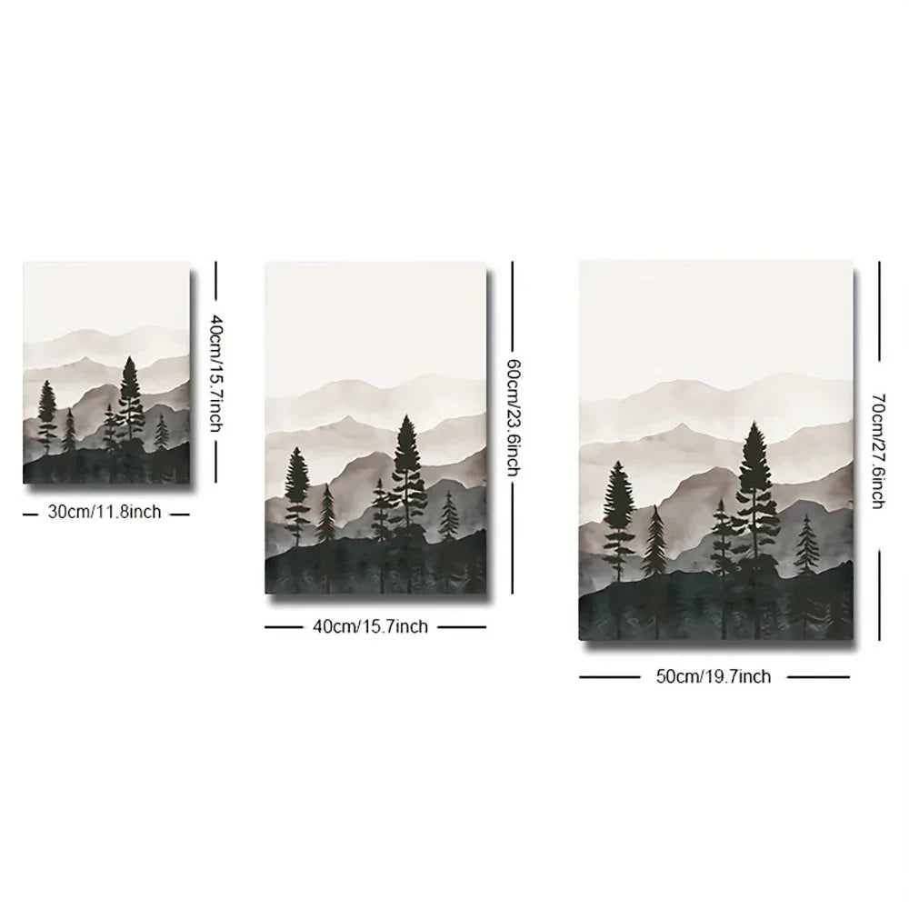 Set med 3PCS Shadow Mountain Silhouette Landskap veggkunst Fin kunst lerrettrykk Nordisk bilder for moderne stue Spisestue kunst dekor | Skanto