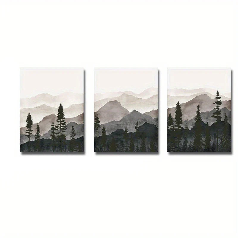 Set med 3PCS Shadow Mountain Silhouette Landskap veggkunst Fin kunst lerrettrykk Nordisk bilder for moderne stue Spisestue kunst dekor | Skanto