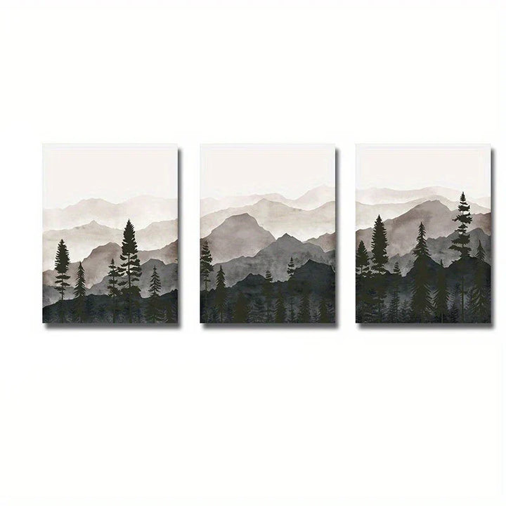 Set med 3PCS Shadow Mountain Silhouette Landskap veggkunst Fin kunst lerrettrykk Nordisk bilder for moderne stue Spisestue kunst dekor | Skanto