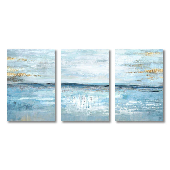 3er Set Blå Osean-scener Veggkunst Fin Kunst Lerret Trykk Abstrakt Havlandskap Bilder For Stue Soverom Hotellrom Kunstdekorasjon | Skanto