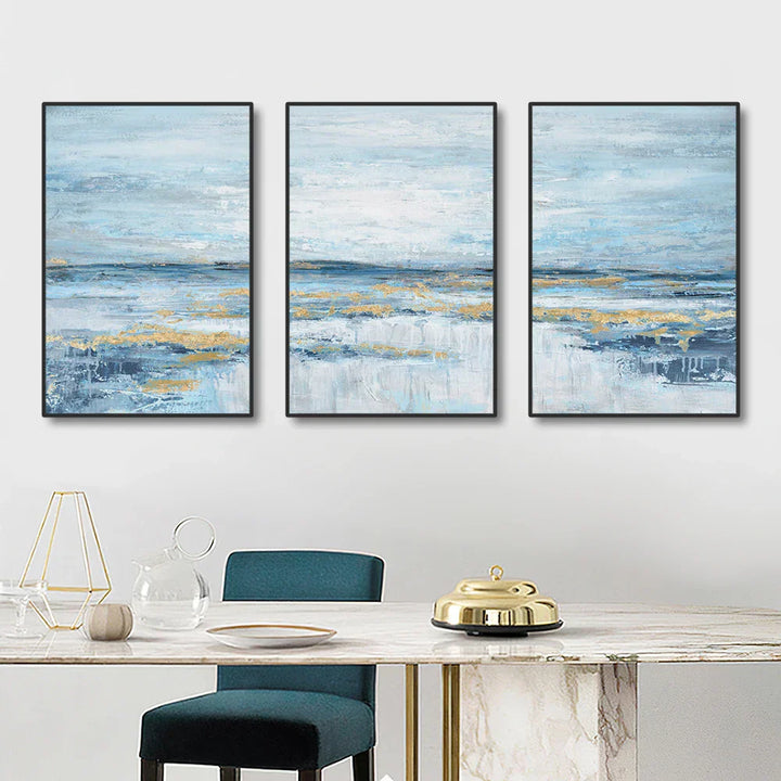 3er Set Blå Osean-scener Veggkunst Fin Kunst Lerret Trykk Abstrakt Havlandskap Bilder For Stue Soverom Hotellrom Kunstdekorasjon | Skanto