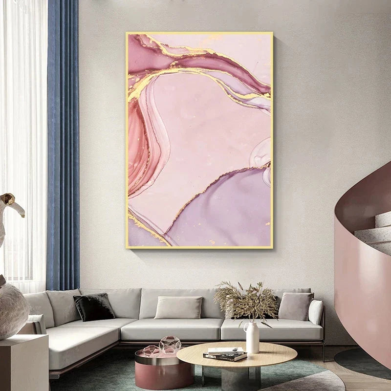 Set av 3 biter Fargerik Gull Rosa Abstrakt Marmortrykk Veggkunst Fin Kunst Lerretstrykk Plakater Bilder For Stue Soverom Hjemmedekorasjon | Skanto