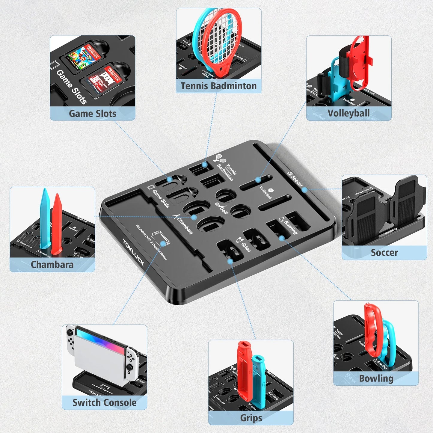 Norvo | Alt-i-ett Sports Spill Tilbehør Kit for Switch/Switch Lagringsstativ Sett