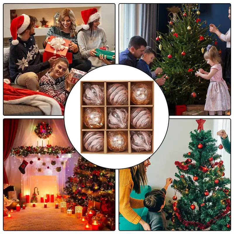 Skanto | GlansFeest Julehengedekorasjoner – Sett med 9 plastdekorasjoner med snøfnugg og ballongdesign