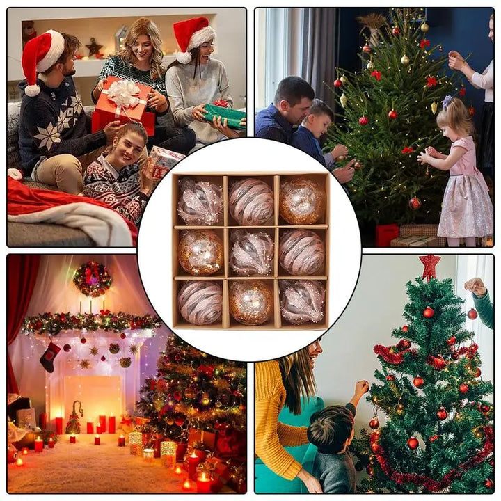 Skanto | GlansFeest Julehengedekorasjoner – Sett med 9 plastdekorasjoner med snøfnugg og ballongdesign