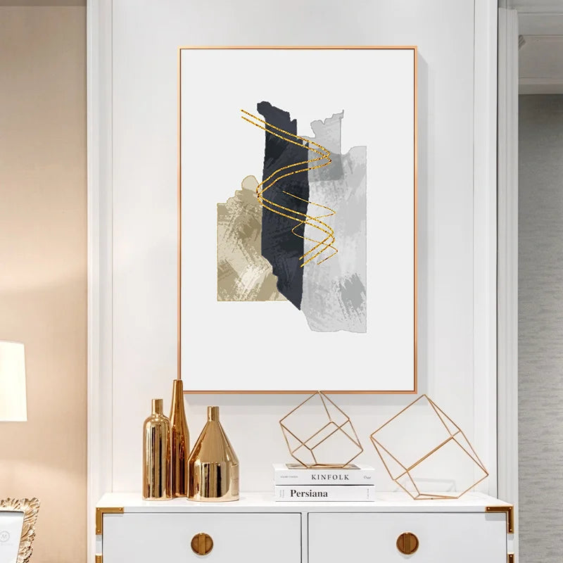 Neutral Color Blue Beige Black Nordic Abstract Wall Art Fine Art Canvas Prints Posters Pictures For Living Room Bedroom Art Decor | Skanto