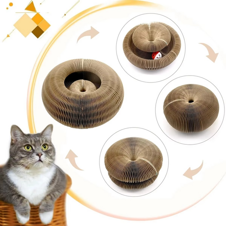 Skanto | Rund korrugert katteskraper med ballleketøy og klatrestativ