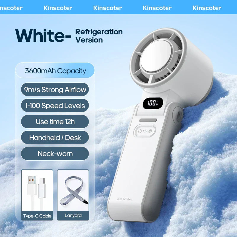 CoolityGo Håndholdt Vifte med Is-Kjøling Teknologi | 100 Fartnivåer | 3600mAh Batteri | Sammenleggbar & Ultralett | Skanto