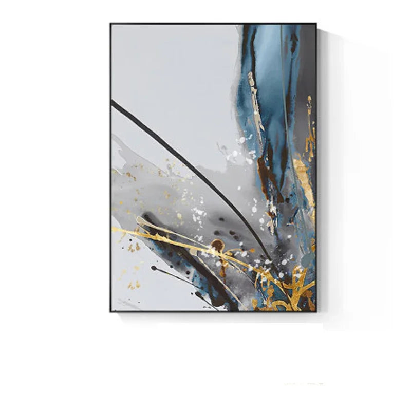 Moderne abstrakte florale veggkunst Fine Art lerrettrykk blå grå botaniske bilder for stue soverom veggkunst dekor | Skanto