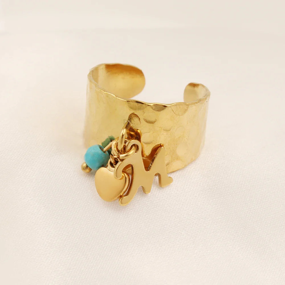 Skanto | Dainty Justerbar Bokstav Initial & Hjerte Vedhengt Ring