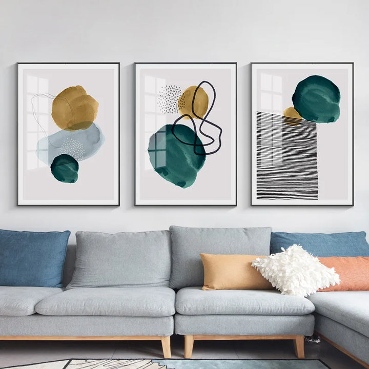 Green Yellow Black Abstract Shape & Line Minimalist Nordic Wall Art Fine Art Canvas Prints Pictures For Living Room Home Office Decor | Skanto