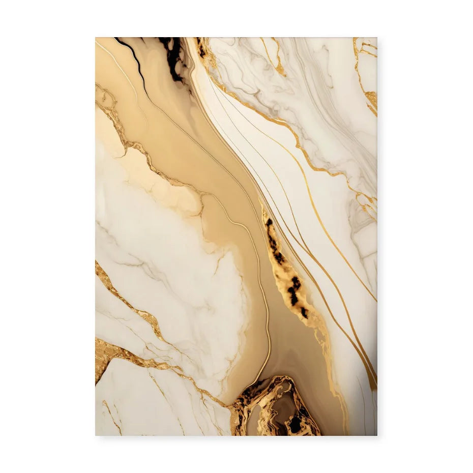 Modern Abstract Black Beige Gold Fluid Marble Print Wall Art Fine Art Canvas Prints Pictures For Living Room Bedroom Art Decor | Skanto