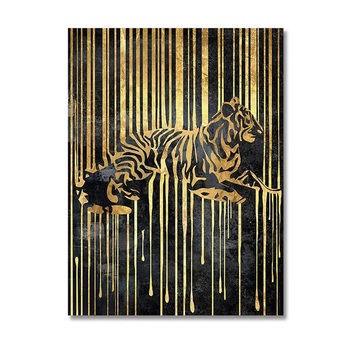 Modern Abstract Golden Zebra Lines Lion Elephant Tiger Wall Art Fine Art Canvas Prints Pictures for Luxury Apartment Living Room Dining Room Art Decor | Skanto