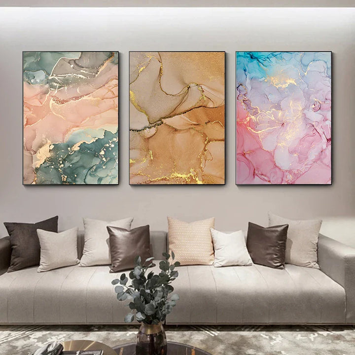 Colorful Shades of Pink Blue Jade Fluid Marble Print Wall Art Fine Art Canvas Prints Pictures for Living Room Bedroom Hotel Lounge Art Decor | Skanto
