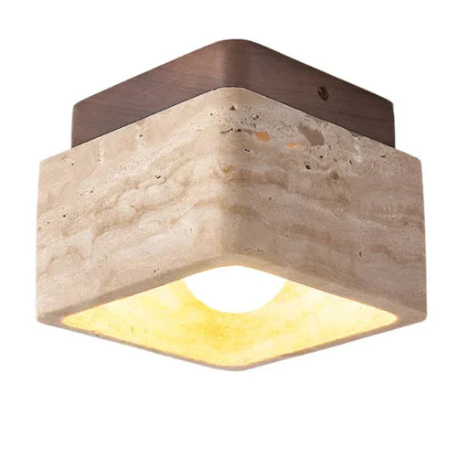 Skanto | Firkantet Travertin & Tre LED Taklampe