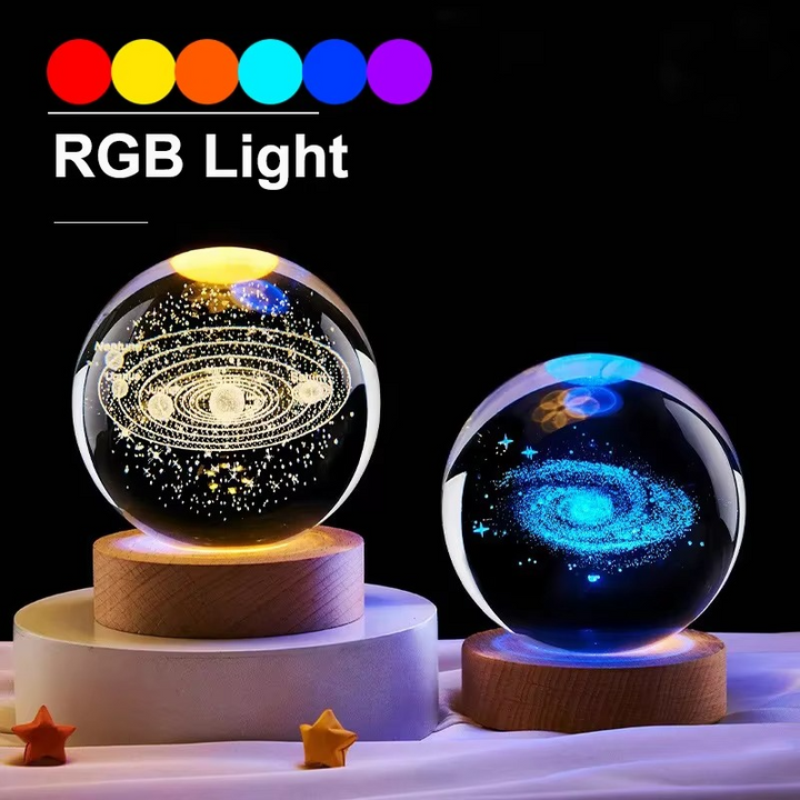 Skanto | 2.36 in RGB Krystallkule Nattlys med Melkeveien og Månen - Kosmos-inspirert Sengeborddekorasjon