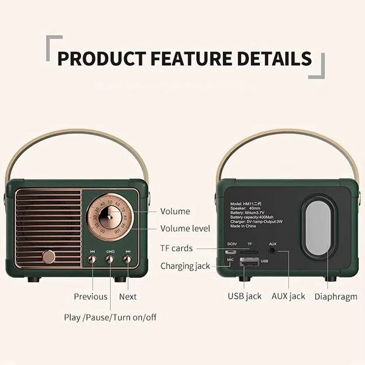 Skanto | Vintage-style trådløs Bluetooth-høyttaler med subwoofer