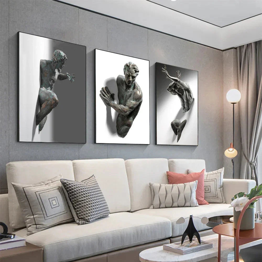 Modern Urban Abstract Iron Statue Wall Art Fine Art Canvas Prints 3D Visualization Figure Art Pictures For Minimalist Apartment Wall Decor | Skanto