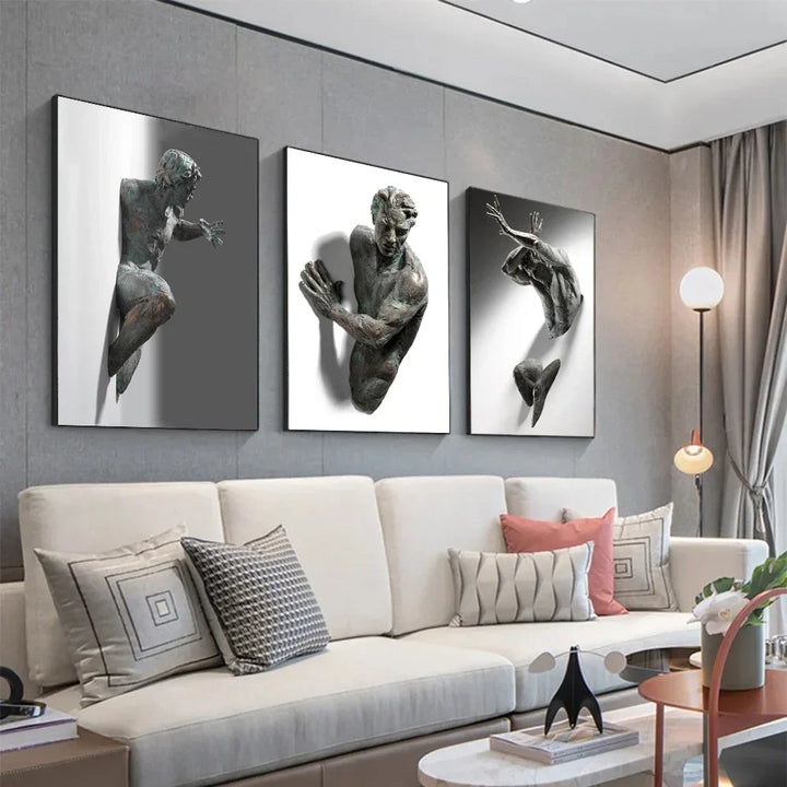 Modern Urban Abstract Iron Statue Wall Art Fine Art Canvas Prints 3D Visualization Figure Art Pictures For Minimalist Apartment Wall Decor | Skanto