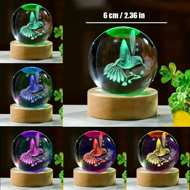 Skanto | Colibria Krystall Ball Kolibri | 3D Lasergravering & LED Base | Dekorasjon & Gaveidé