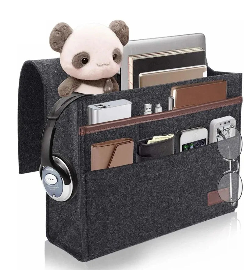Norvo | OrdiNest Felt Bed Organizer å Henge | Praktisk Oppbevaring ved Seng eller Sofa | Hengende Bag for Tablet, Fjernkontroll & Tilbehør