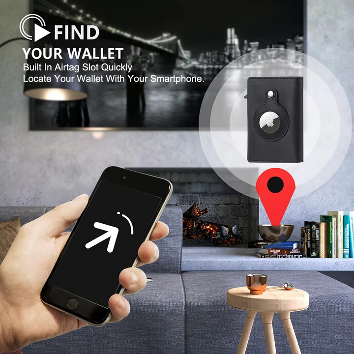 Skanto | Tag Wallet – RFID-blokkerende lær lommebok med rask korttilgang og AirTag-lomme