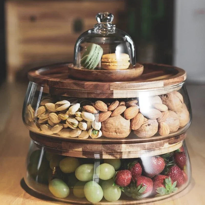 Skanto | Glasskål med treskap – Solid oppbevaringsbolle for snacks og søtsaker