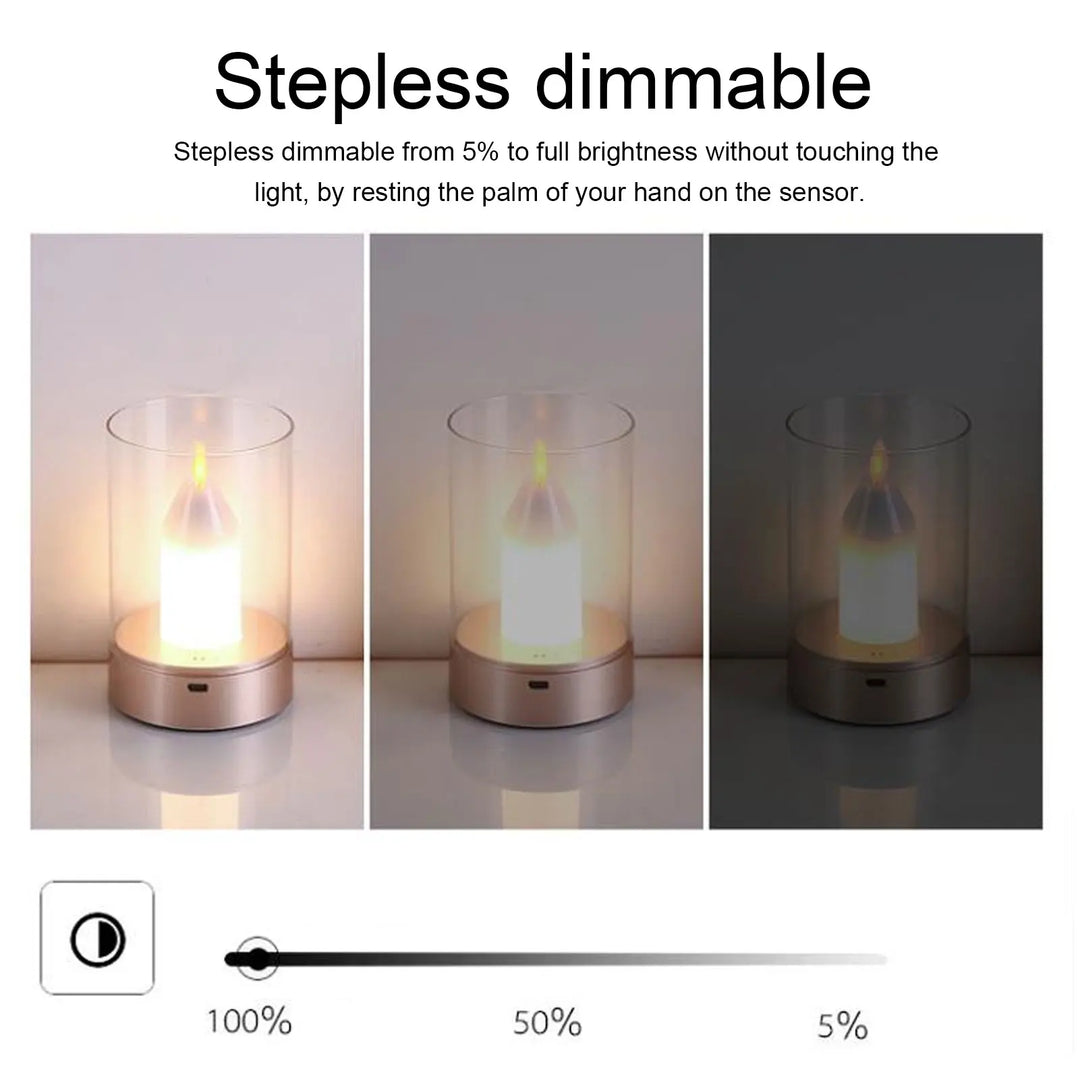 Skanto | AuraFlame LED Lys | Gesterkontroll & Trinnløs Dimming | USB Ladbar | Varmt Lys 2400K | 8,5 × 8,5 × 13 cm
