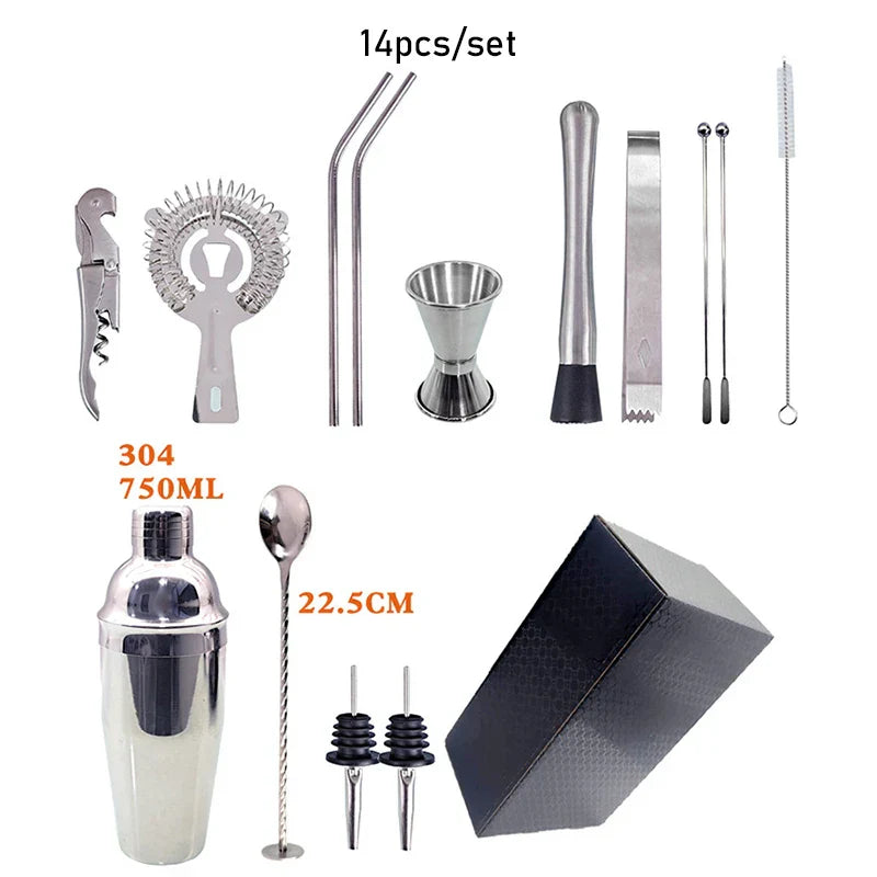 Skanto | 550 ml/750 ml Rustfritt Stål Cocktail Shaker Mixer Drink Bartender Sett Bar Sett Verktøy Med Vin Stativ Verktøy for Fødselsdagsgave