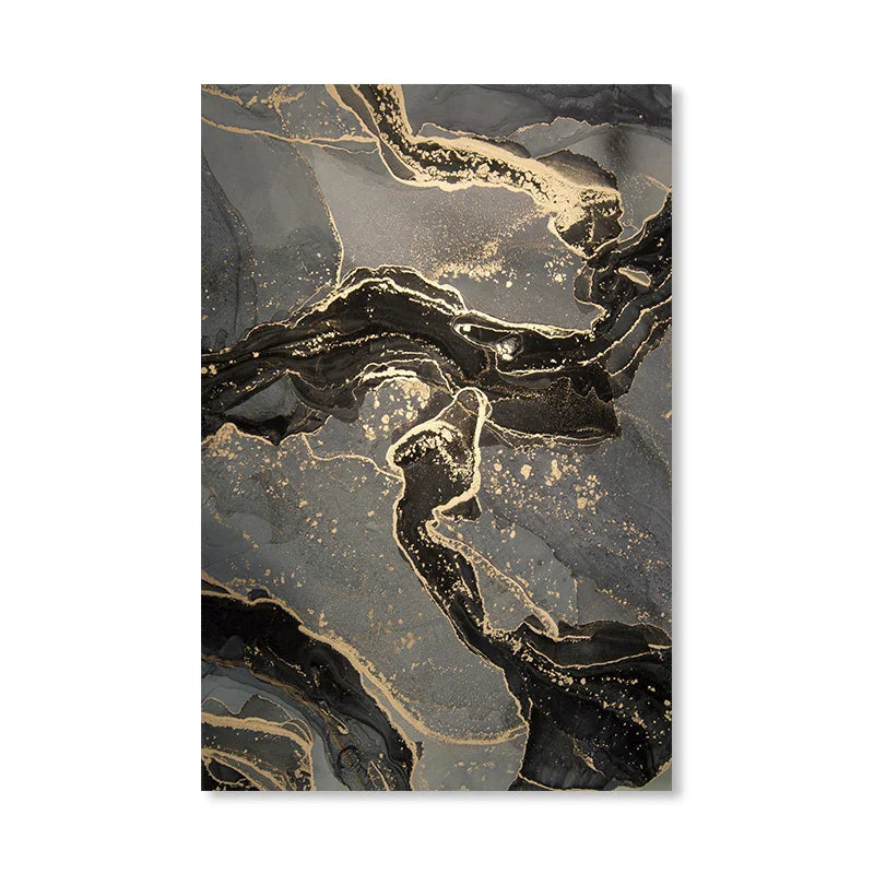 Abstract Black Gray Gold Fluid Marble Print Wall Art Fine Art Canvas Prints Pictures for Modern Apartment Living Room Home Office Decor | Skanto
